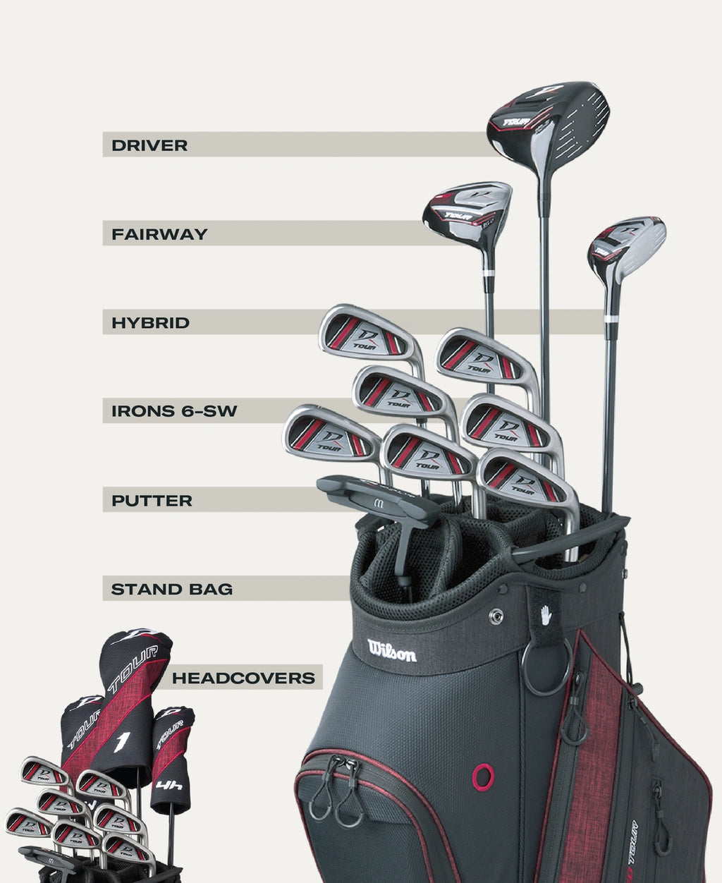 Men's Deep Red Complete SetWith Stand Bag